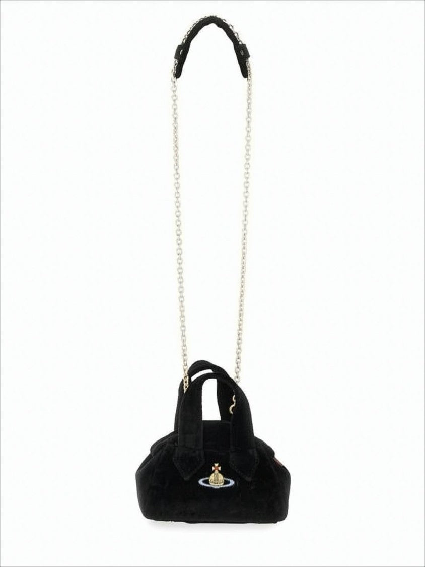 Vivienne Westwood Structured Black Cotton Crossbody Bag With Embroidered Emblem