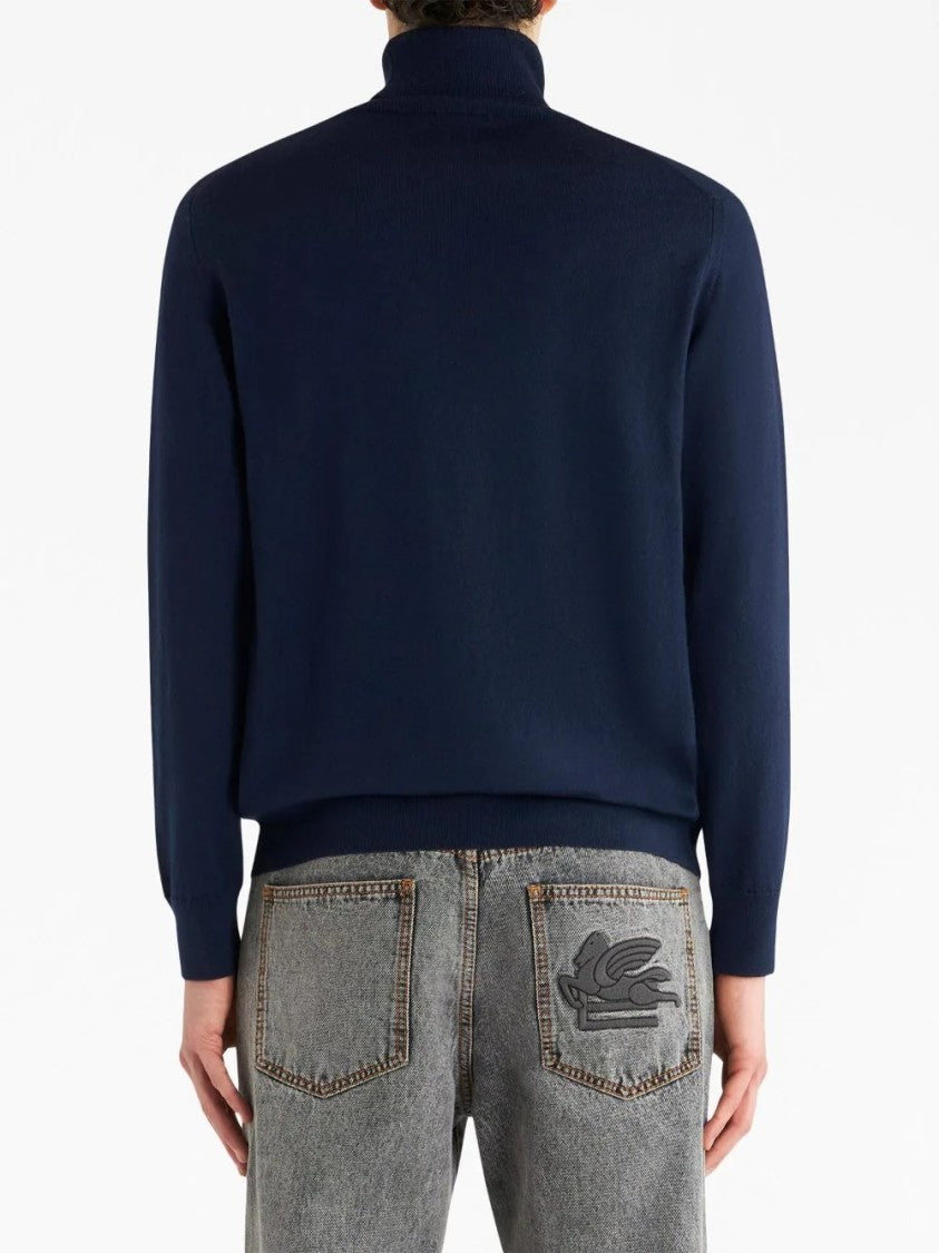 Etro T-Neck Knit Top With High Collar