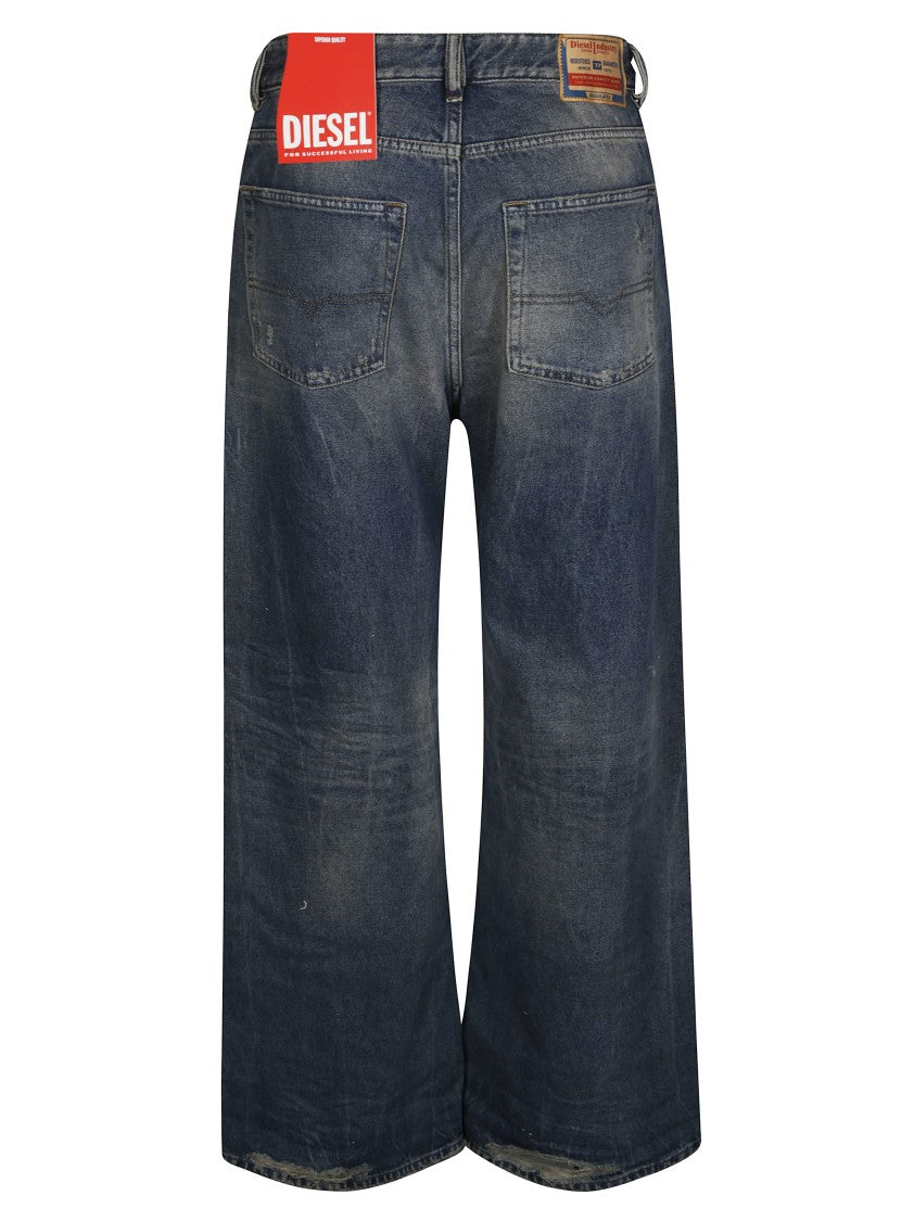 Diesel Wide-Leg Vintage Wash Jeans With Distressed Detailing