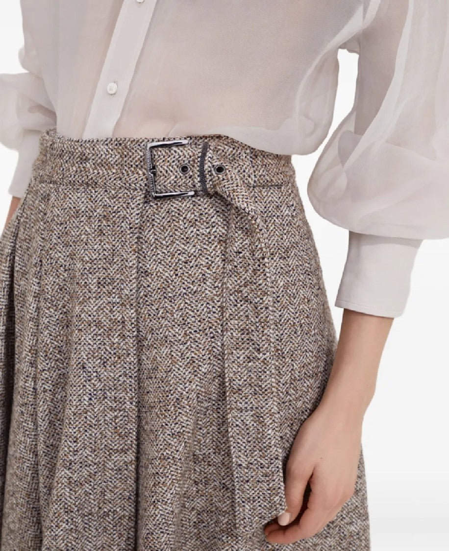 Brunello Cucinelli Knee-Length Skirt With Flared Silhouette And Belt Detail