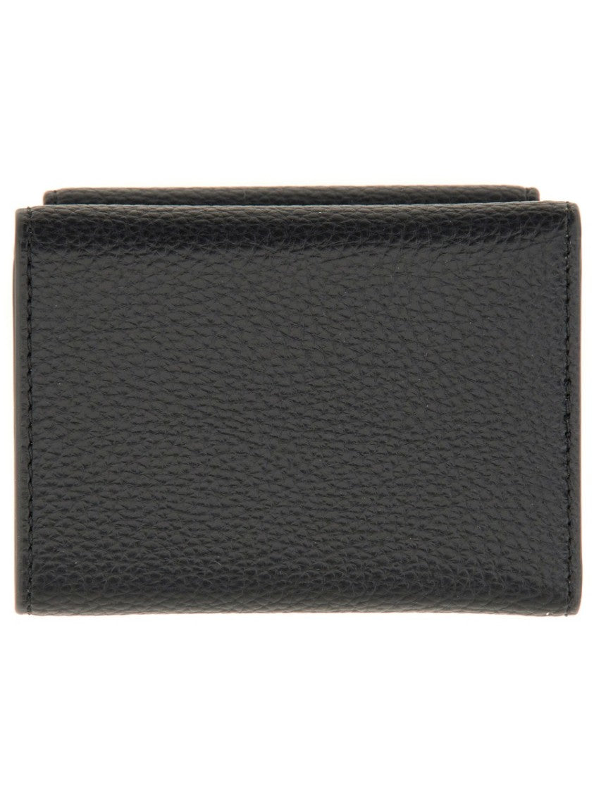 Vivienne Westwood Textured Black Flap Purse With Signature Emblem