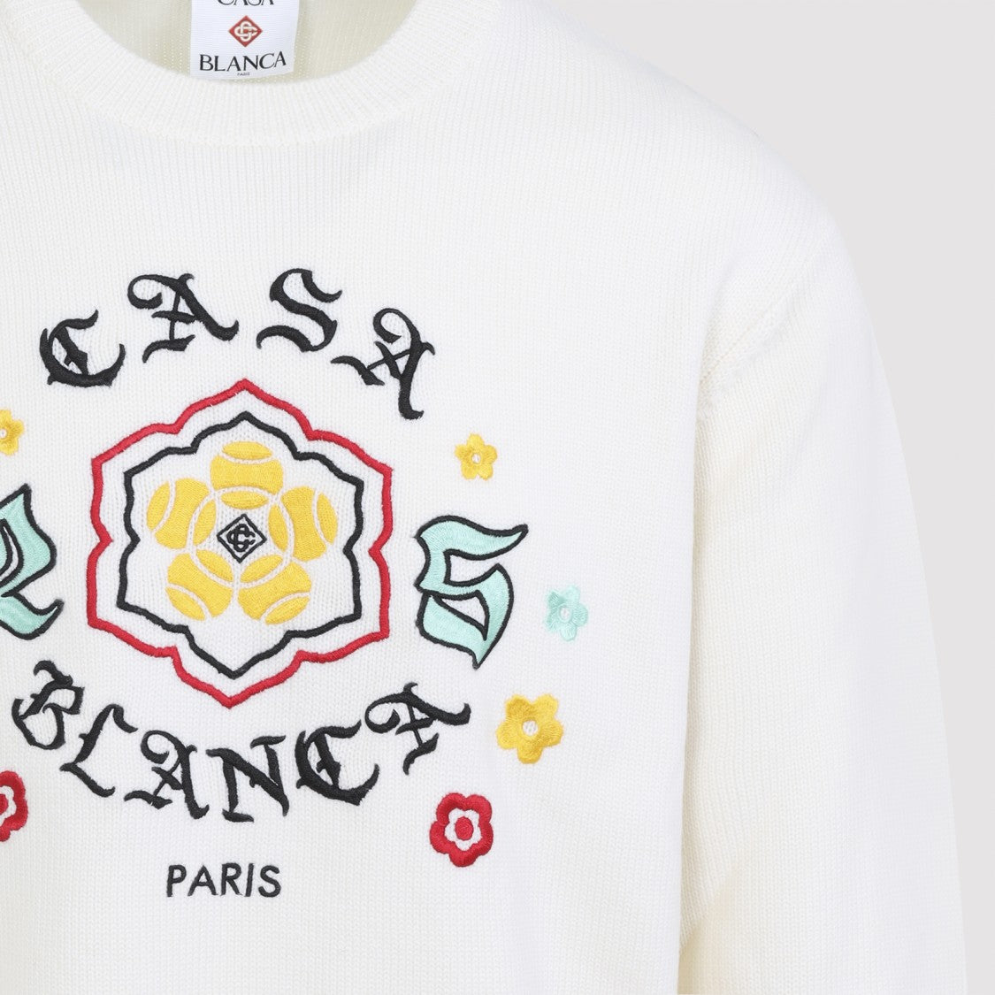 Casablanca Multicolored Floral Embroidered Crew Neck Sweater