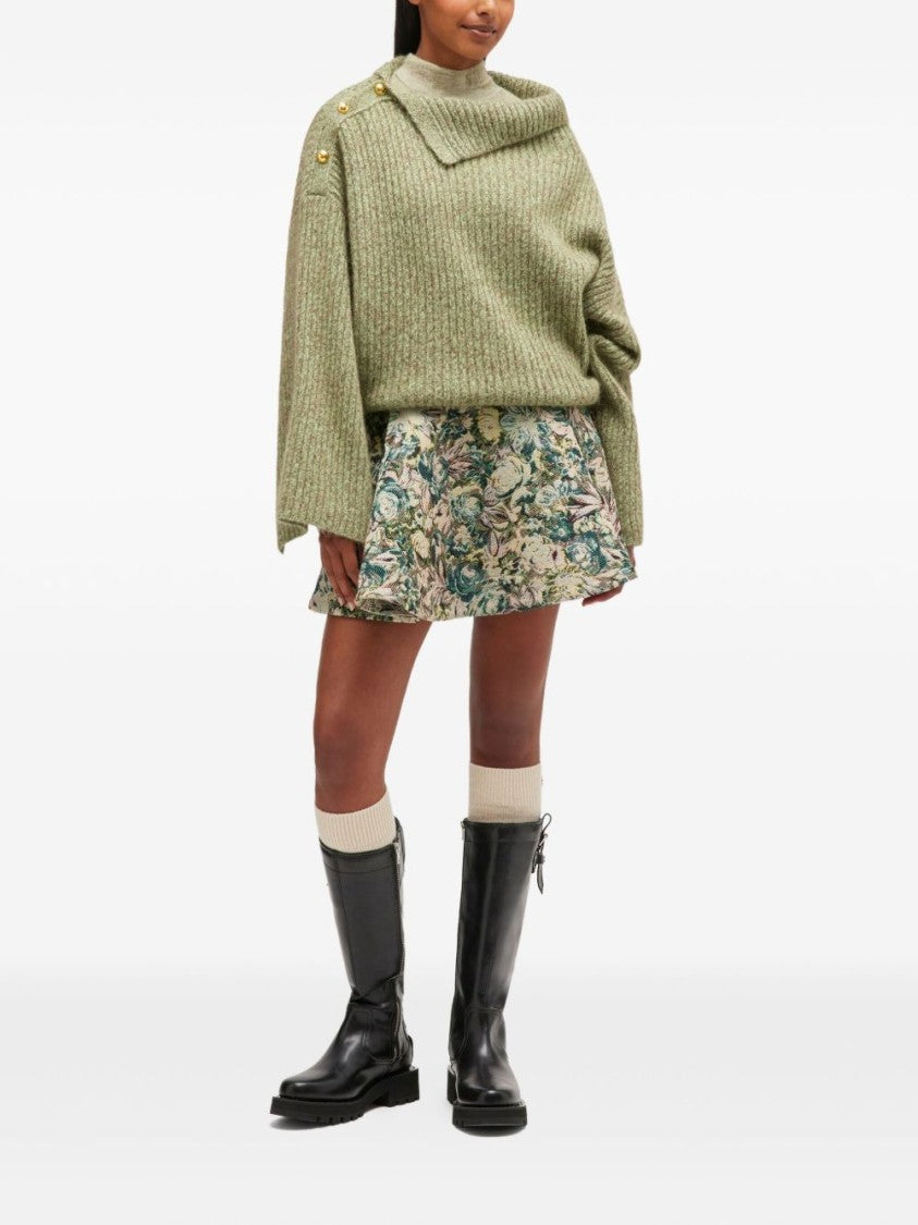 Ganni Beige Knit Sweater With Asymmetrical Collar