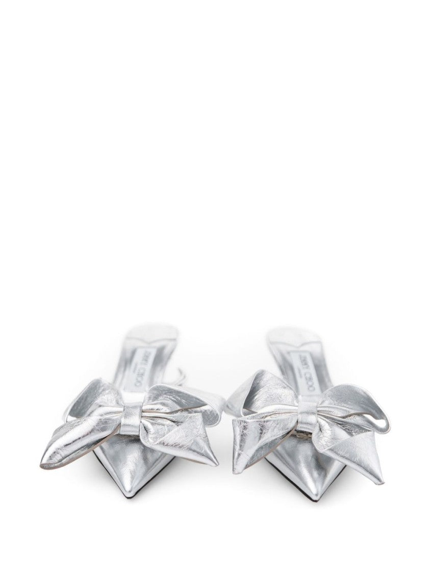Jimmy Choo Pointed Toe Sandals With Bow Detail And Kitten Heel