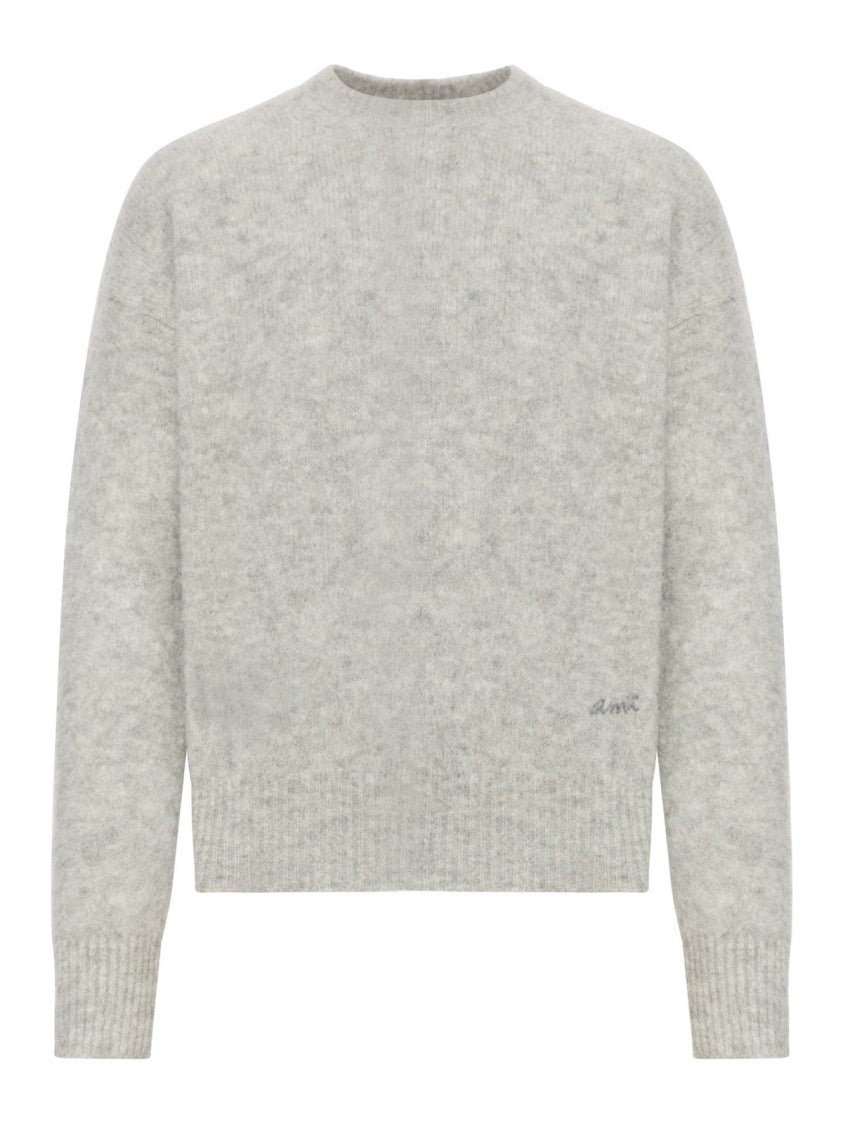 Ami Textured Knit Sweater With Classic Crew Neckline