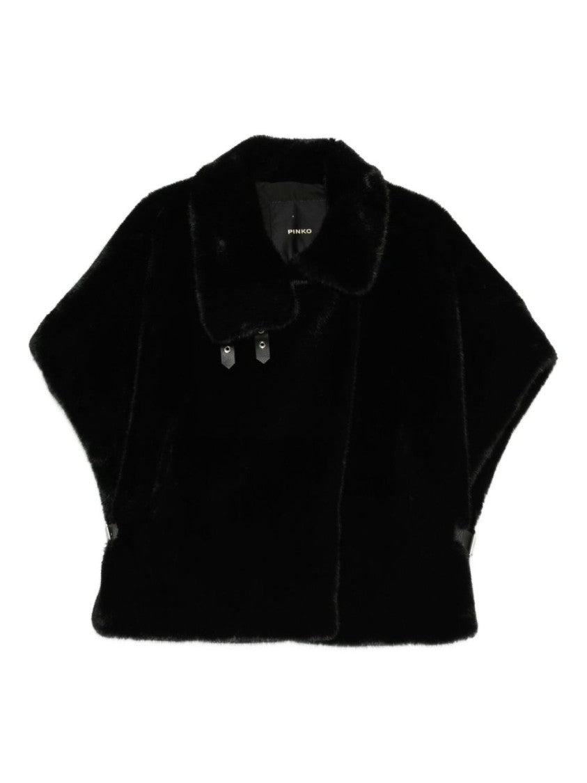 Pinko Cape-Like Black Faux Fur Coat