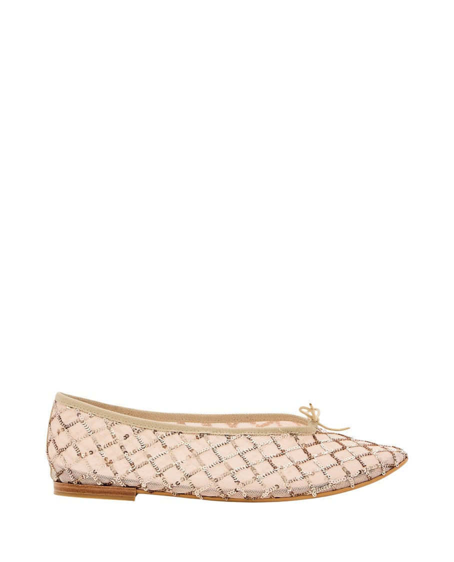 Repetto Light Gold Woven Flats With Leather-Wrapped Heel
