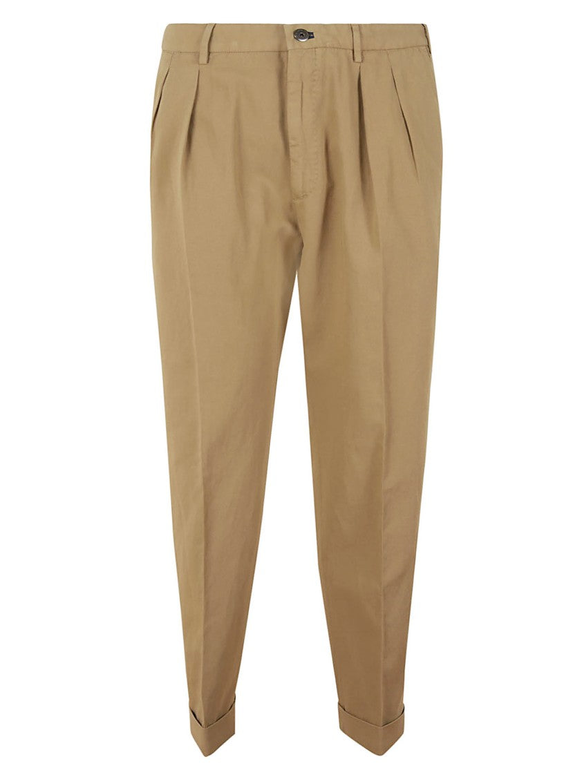 Incotex Camel Cotton Linen Pants With Double Pleats