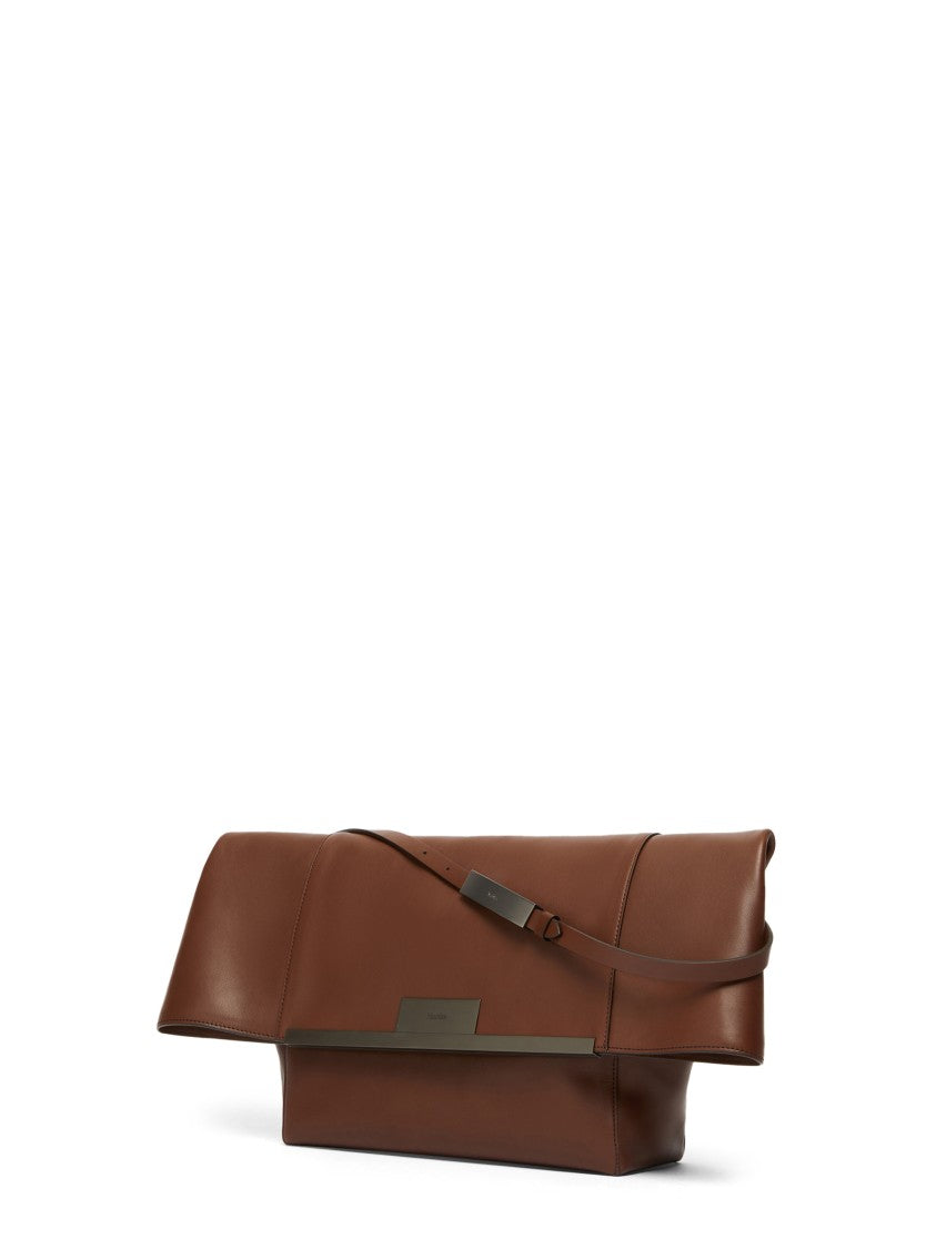 Max Mara Structured Brown Vitello Leather Handbag With Accents