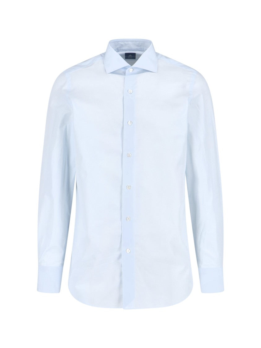 Finamore "Milano" Shirt, In Light Blue Cotton, Classic Collar