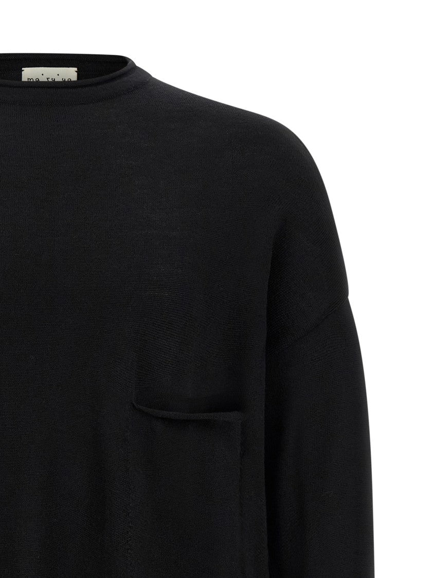 Ma'ry'ya Oversized Wool Sweater With Raw Cut Neckline And Front Pocket