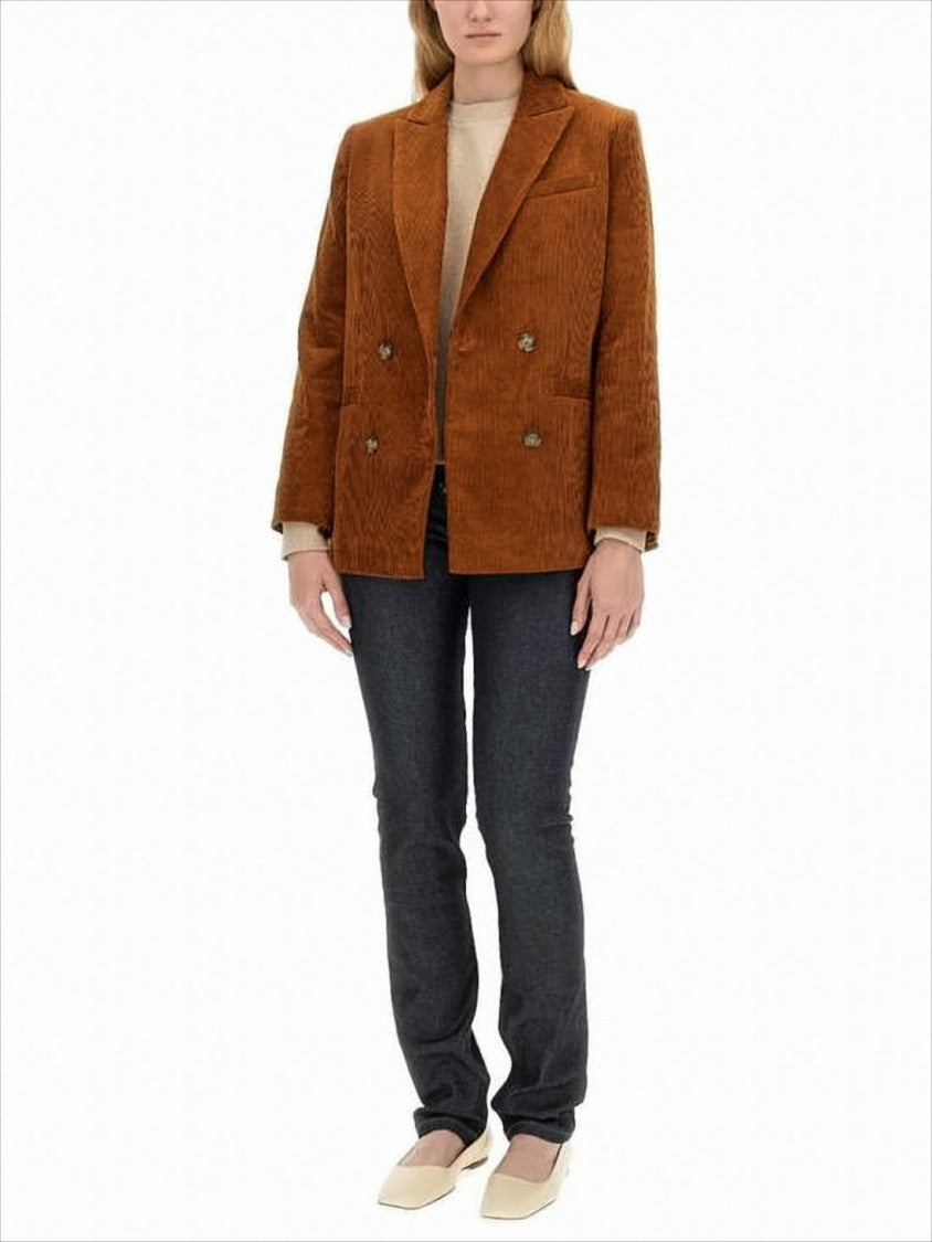 A.P.C. Double-Breasted Corduroy Suit Jacket With Wide Lapels
