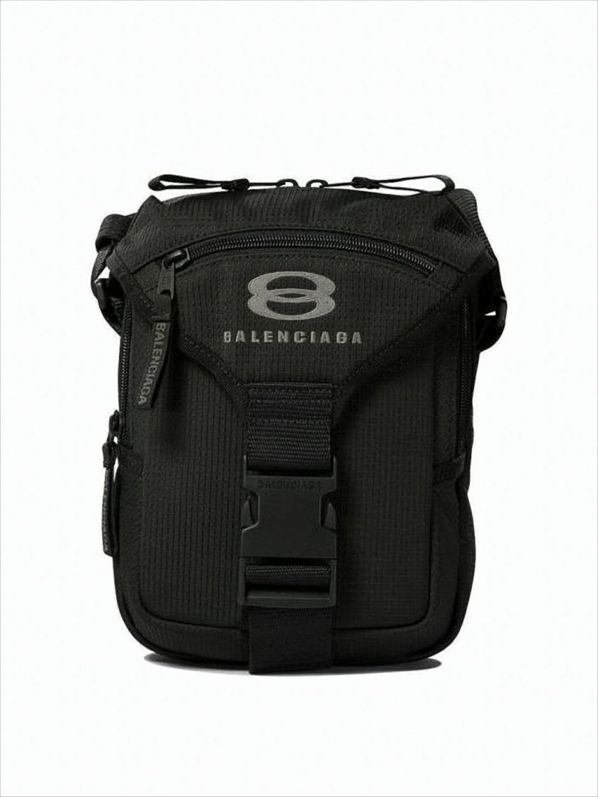 Balenciaga Structured Black Nylon Clutch With Bold Logo Print