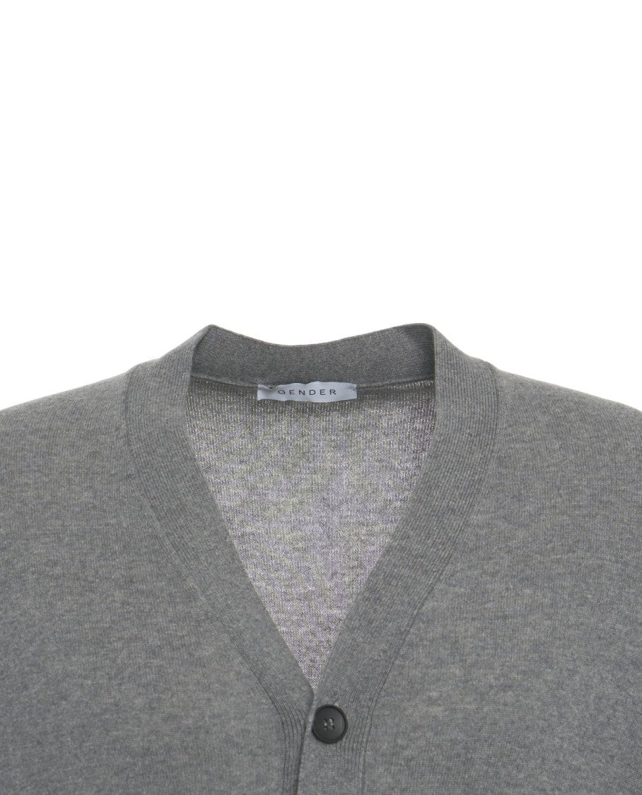 Gender V-Neck Cardigan With Button Closure And Ribbed Details