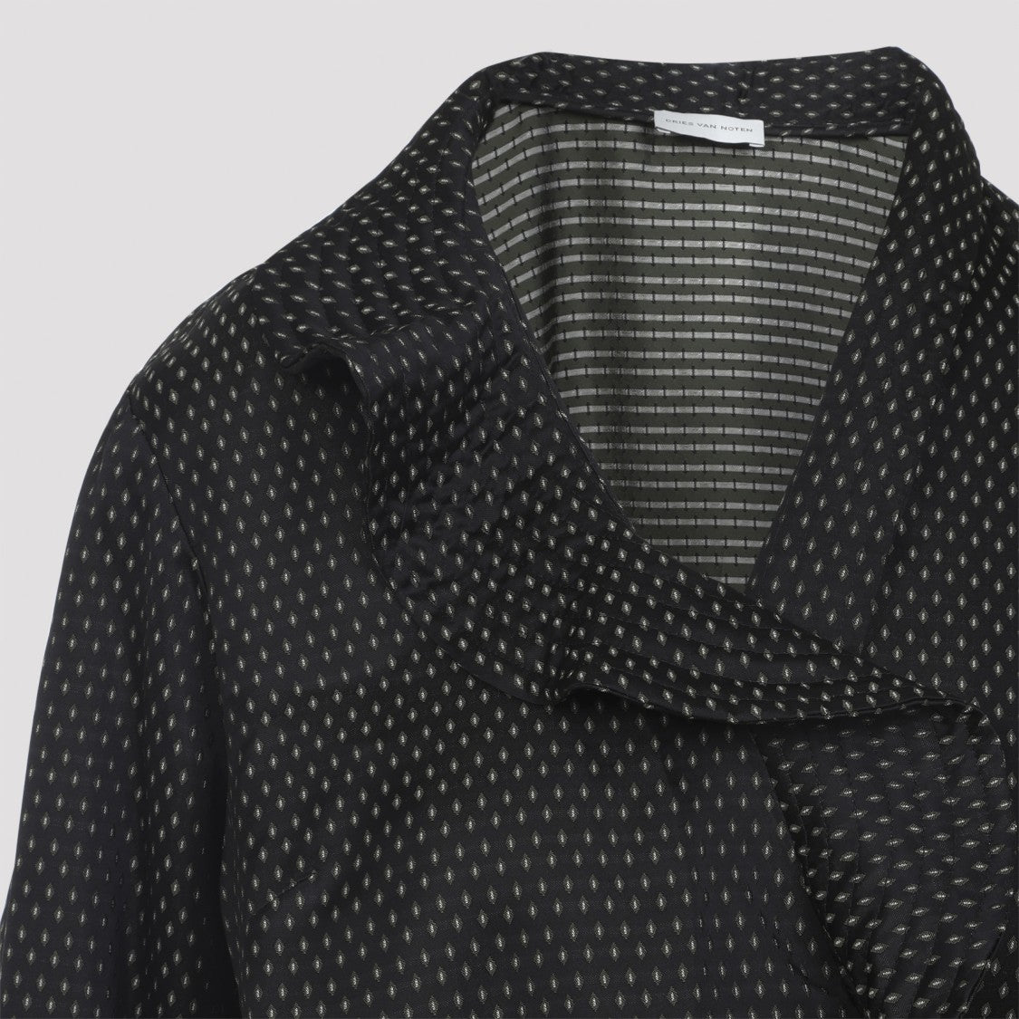 Dries Van Noten Calberton Shirt With Ruffled Neck And Geometric Pattern