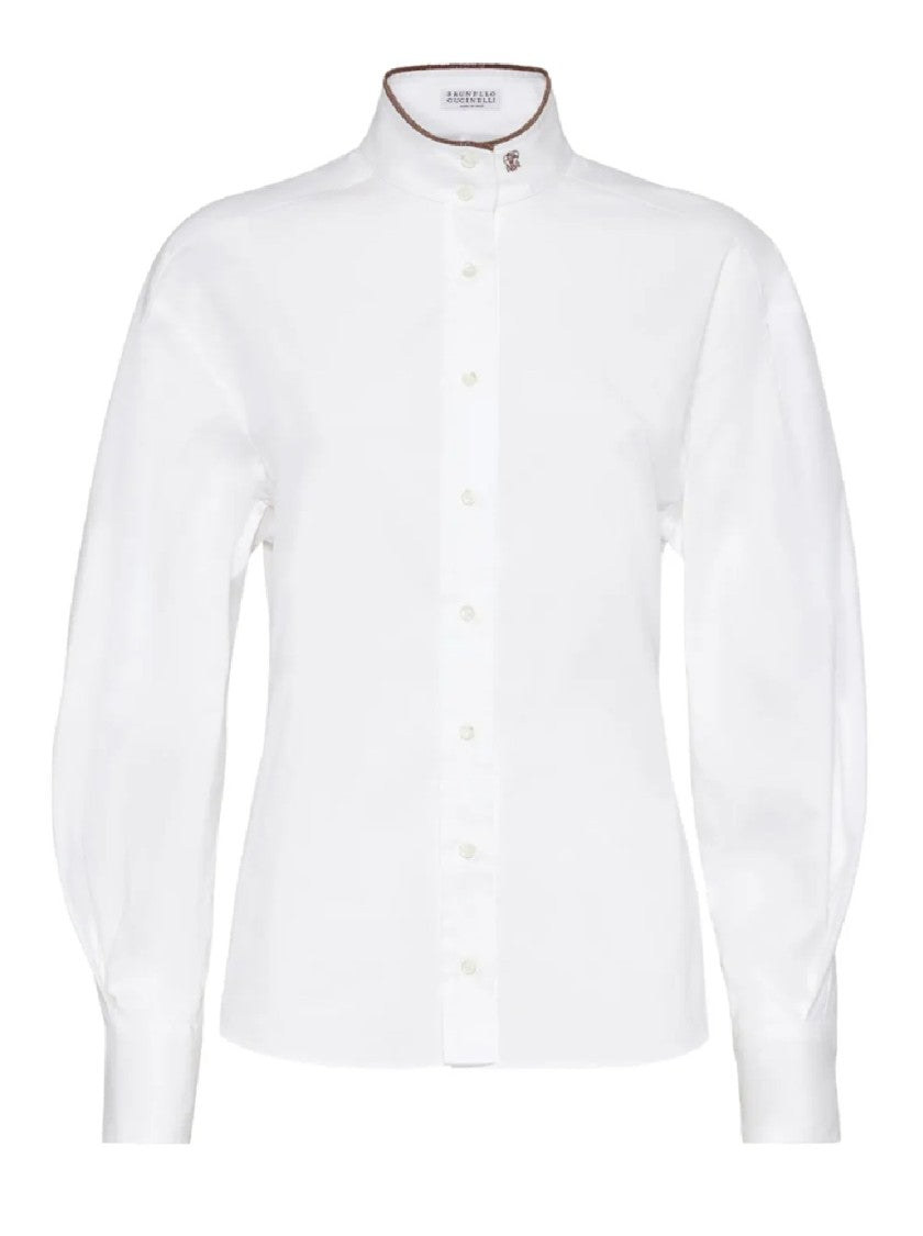 Brunello Cucinelli Long-Sleeve White Shirt With Mandarin Collar