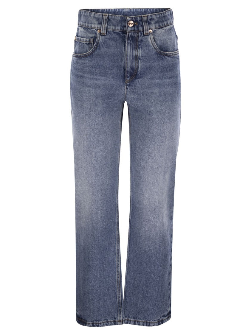 Brunello Cucinelli Authentic Denim Loose Trousers With Shiny Tab