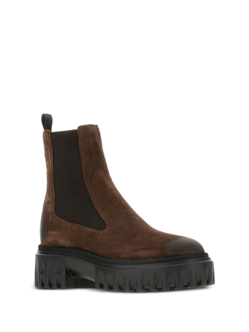 Hogan Brown Suede Ankle Boots With Lug Sole