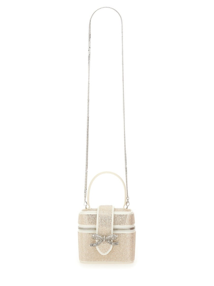 Self-Portrait Structured Satin Beauty Case With Rhinestone Embellishments