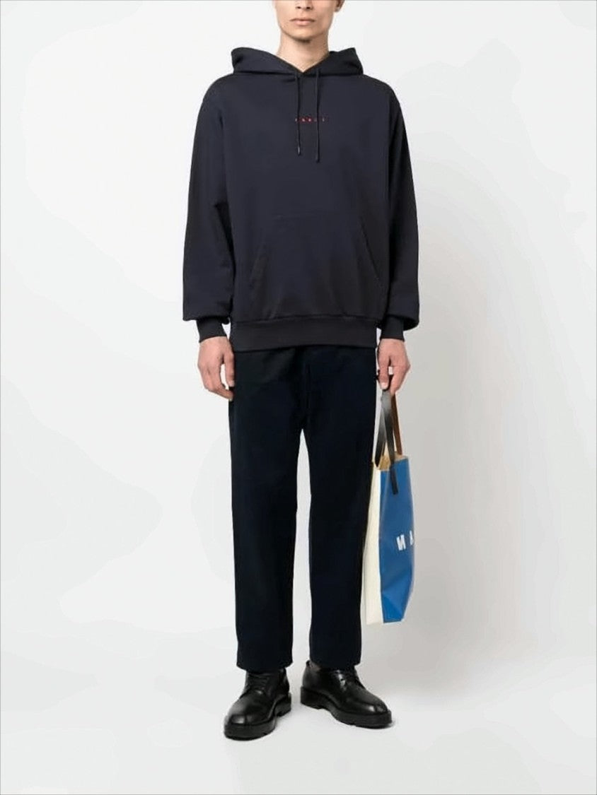 Marni Relaxed Fit Black Cotton Hoodie With Embroidered Logo