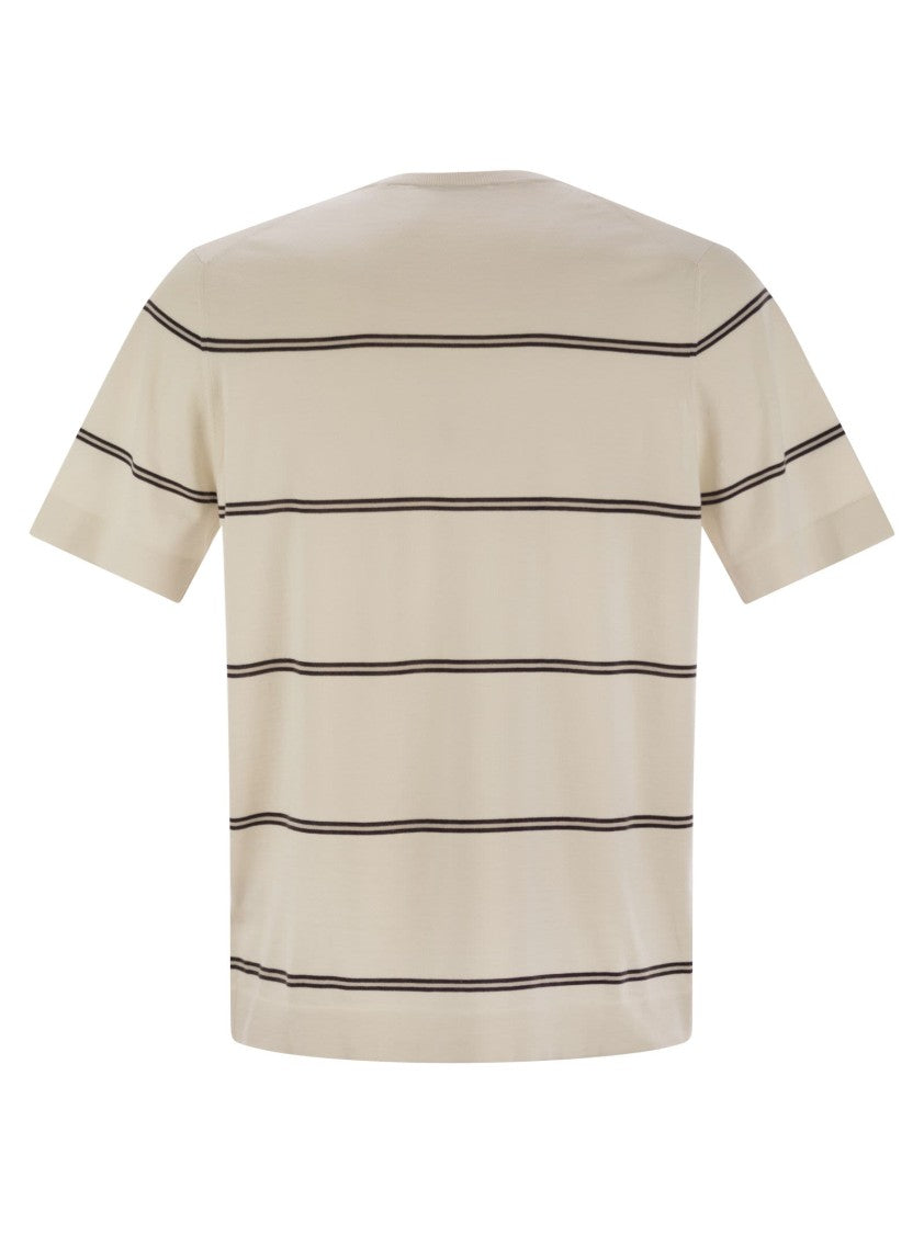 Brunello Cucinelli Lightweight Striped Cotton Knit T-Shirt