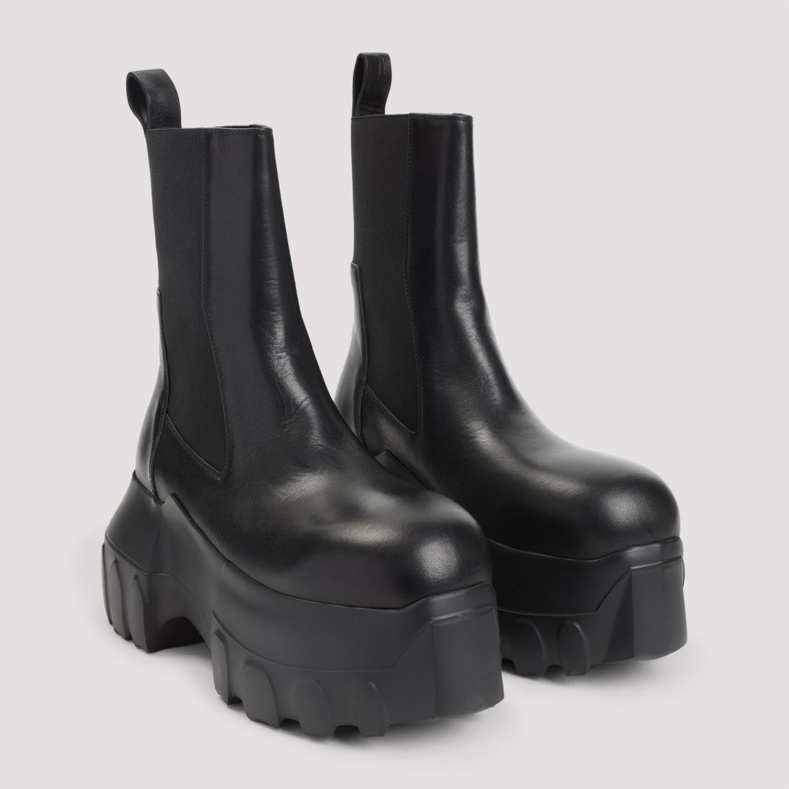 Rick Owens Beatle Mega Tractor Black Calf Leather Boots