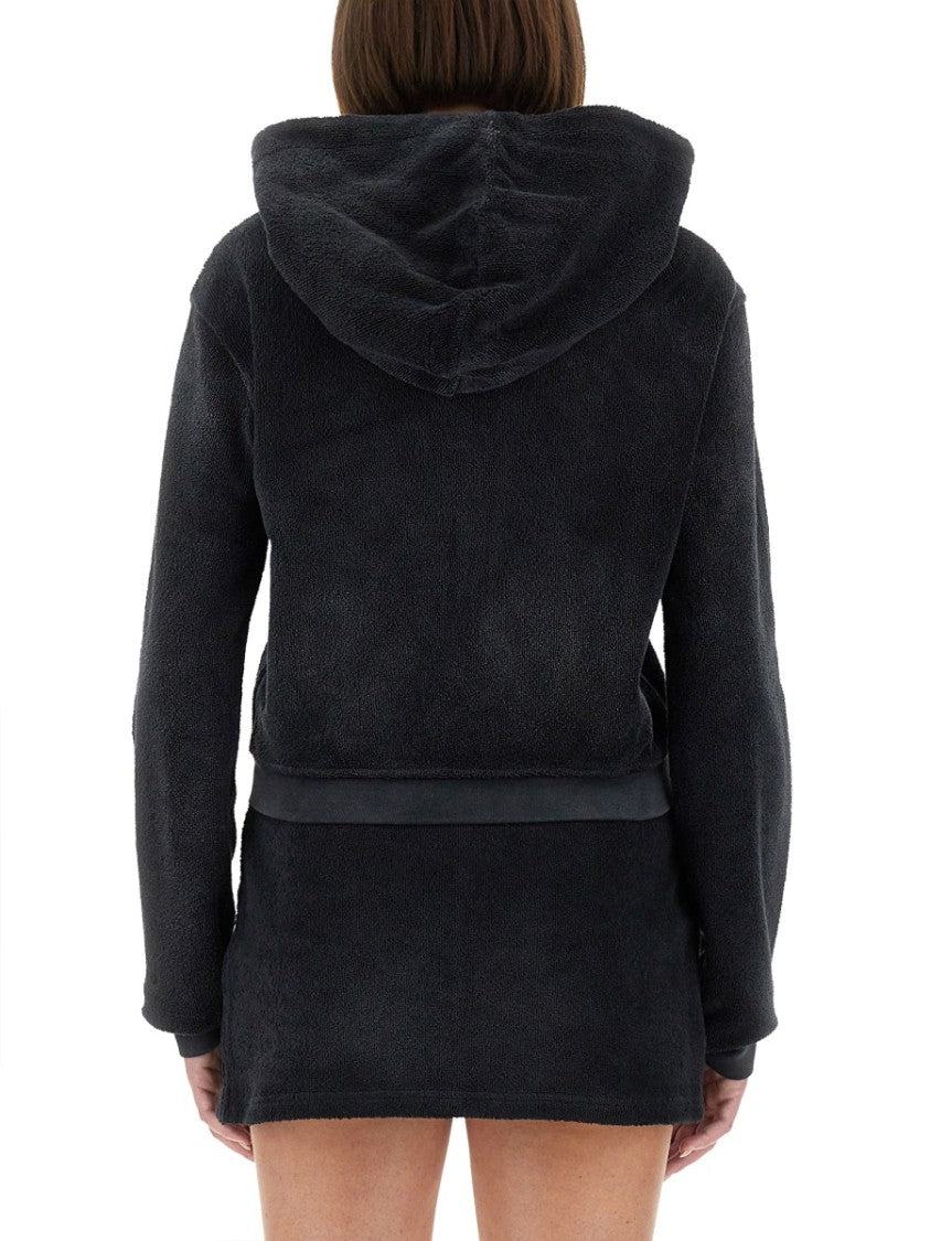 Alexander Wang Cropped Cotton Terry Sweatshirt With Zip-Up Front