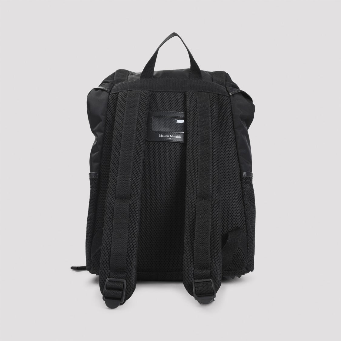 Maison Margiela Structured Black Bucket Bag With Adjustable Straps And Silver Accents