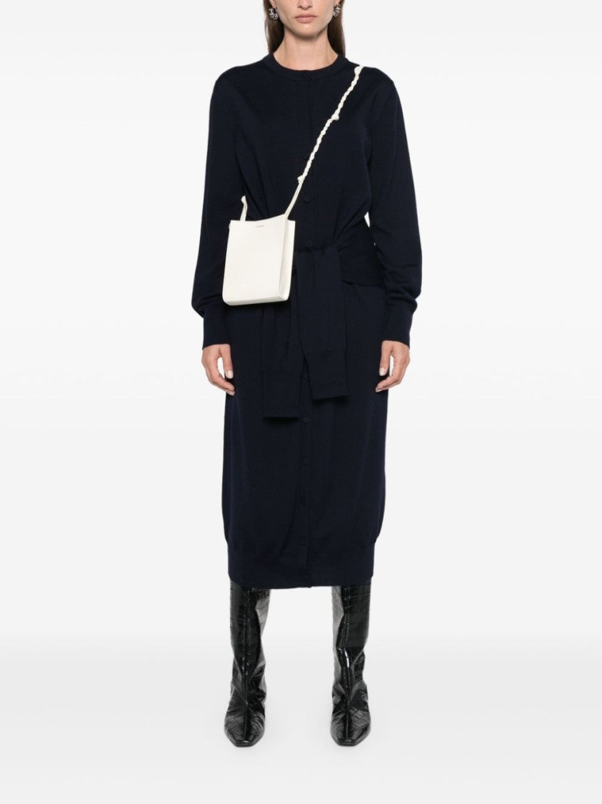 Jil Sander White Calf Leather Handbag With Braided Strap And Knot Detailing
