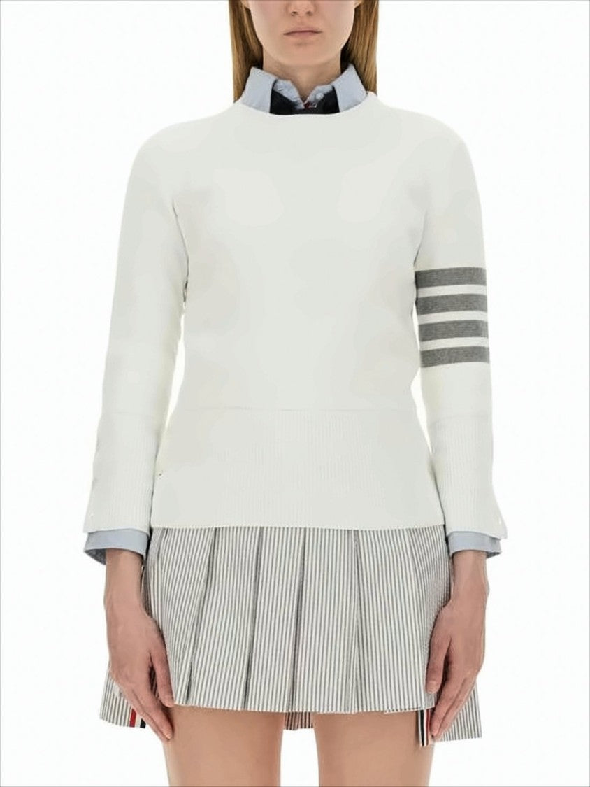 Thom Browne Fitted Knit Top With High Neckline And Striped Sleeve