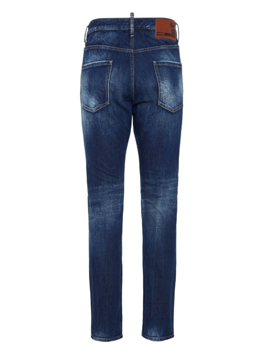 Dsquared2 Navy Blue Cotton Whiskered Jeans