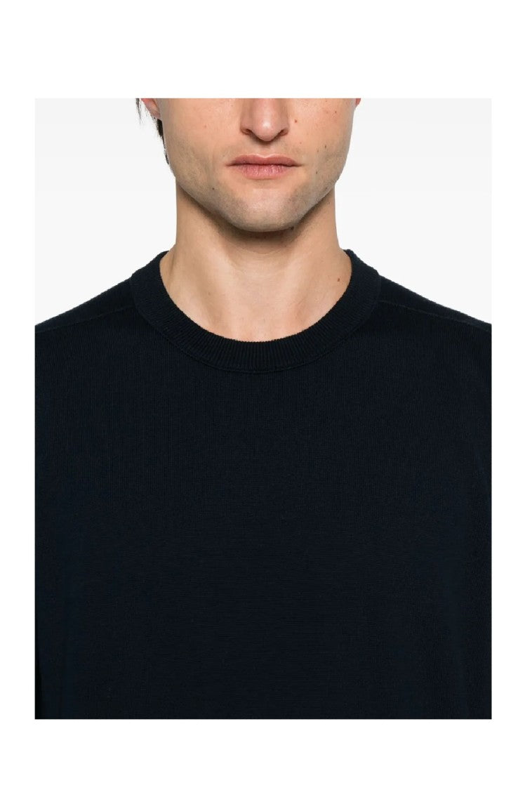 Stone Island Crew Neck Black Sweater With Ribbed Cuffs