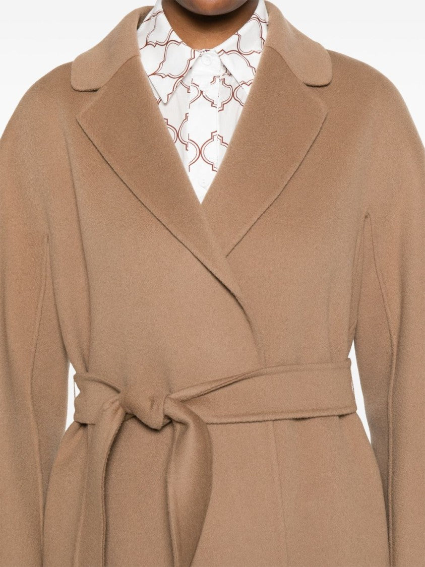 Max Mara Beige Long Coat With Notched Lapels