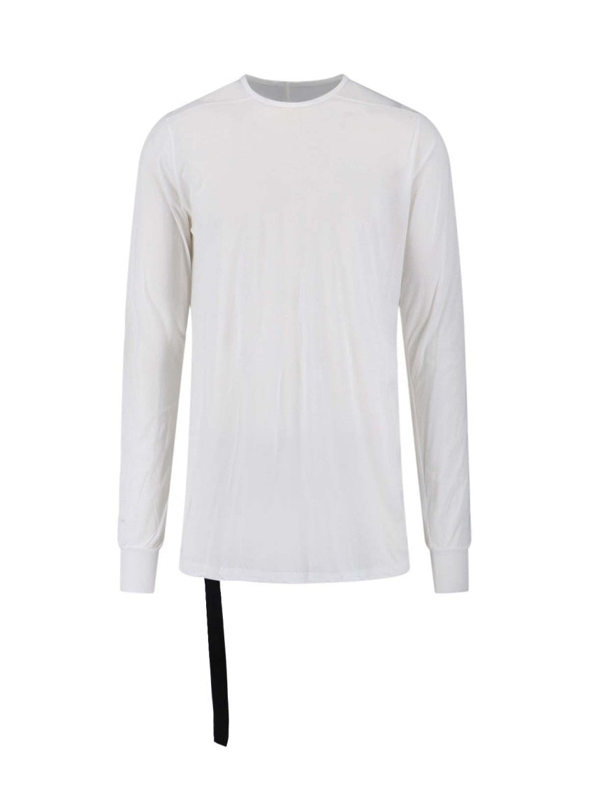 Drkshdw By Rick Owens Long-Sleeve Minimalist White T-Shirt With Asymmetrical Detail