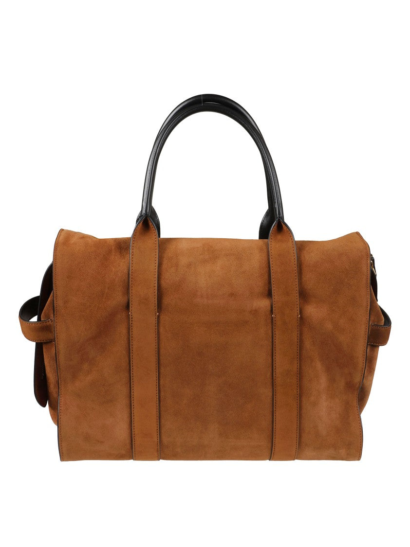 Marc Jacobs Structured Brown Suede Handbag With Gold-Tone Accents