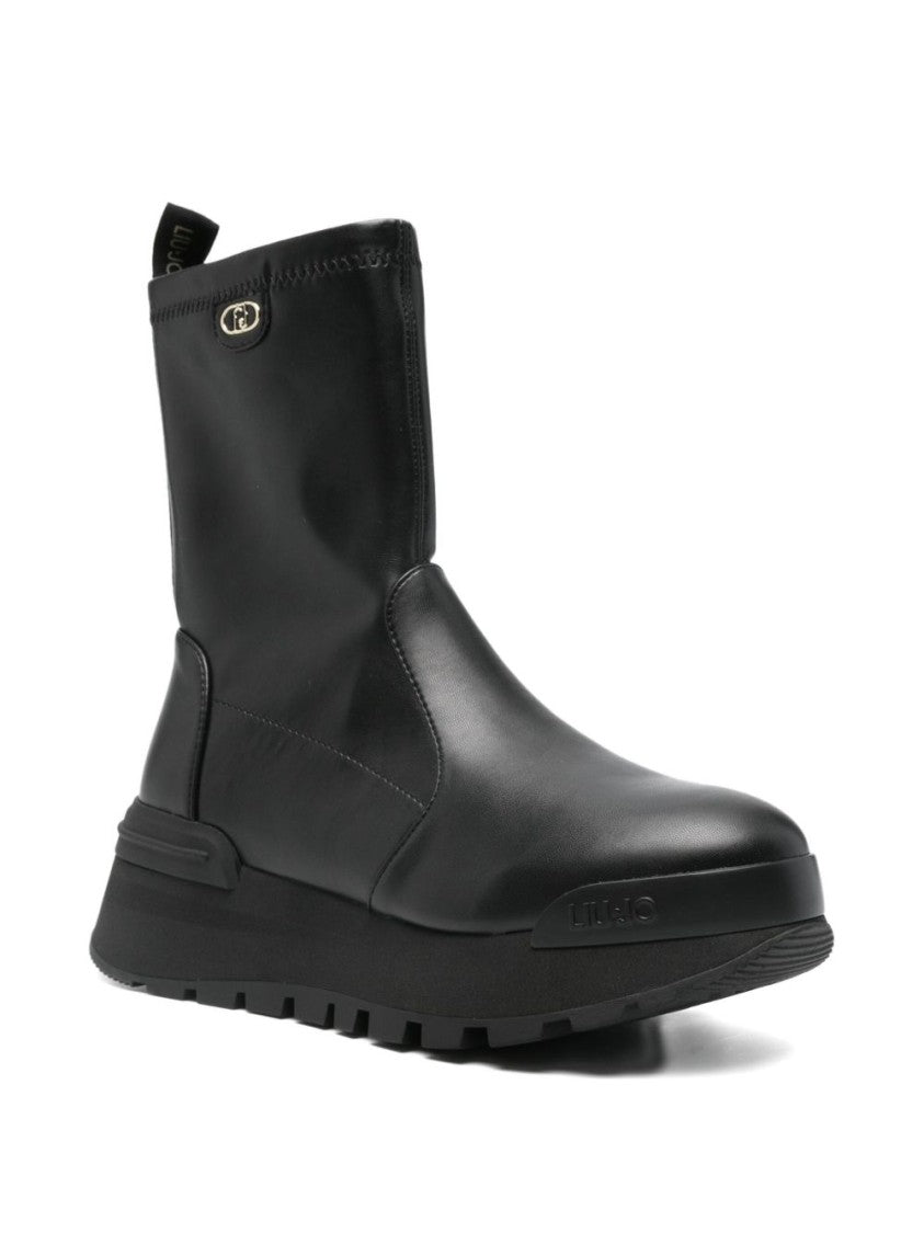 Liu Jo Platform Black Ankle Boots With Metallic Detail