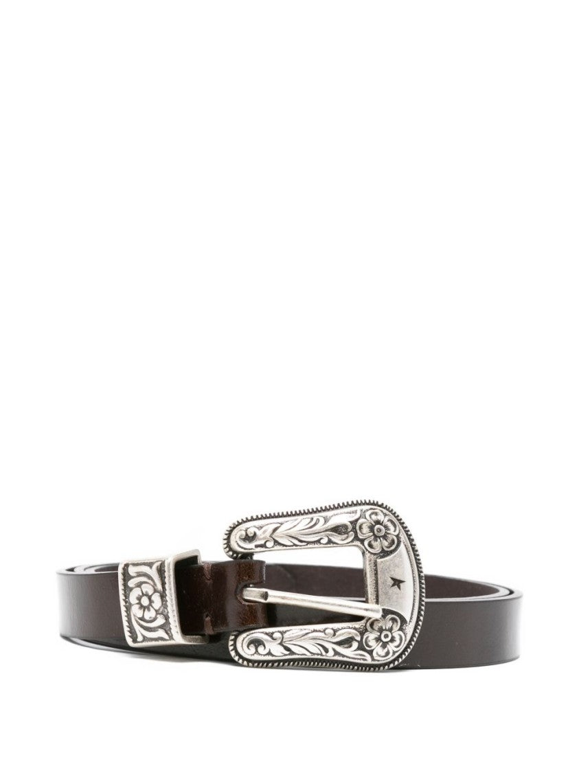 Golden Goose Brown Calfskin Belt With Ornate Buckle
