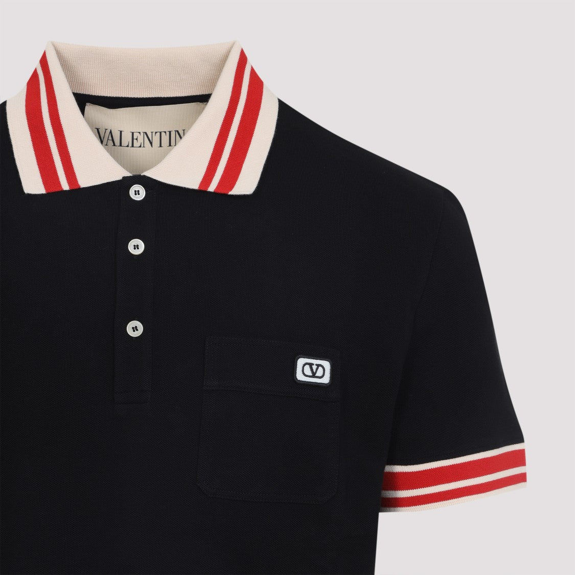Valentino Classic Black Polo With Striped Accents
