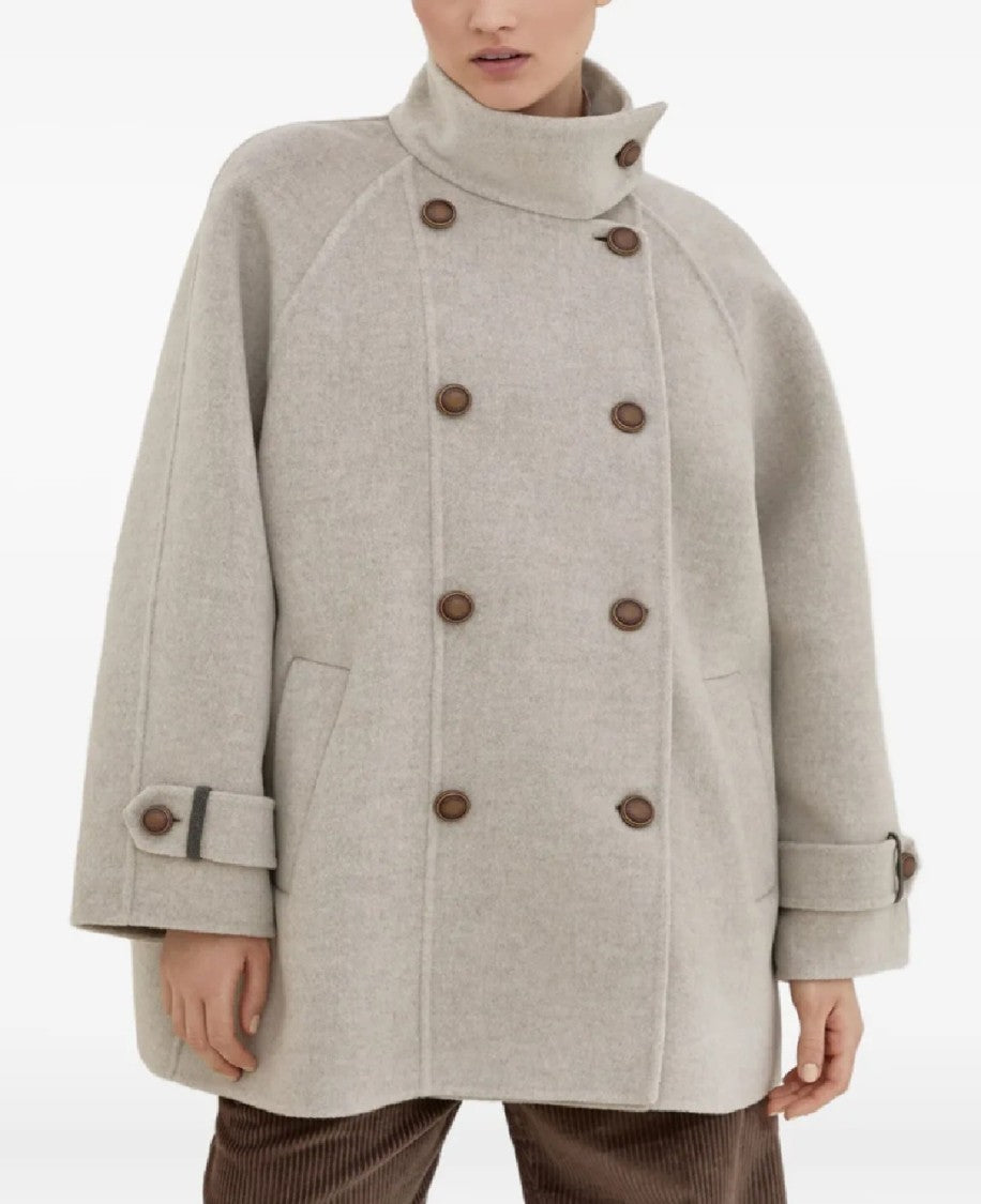 Brunello Cucinelli Double-Breasted Short Coat With Wide Sleeves