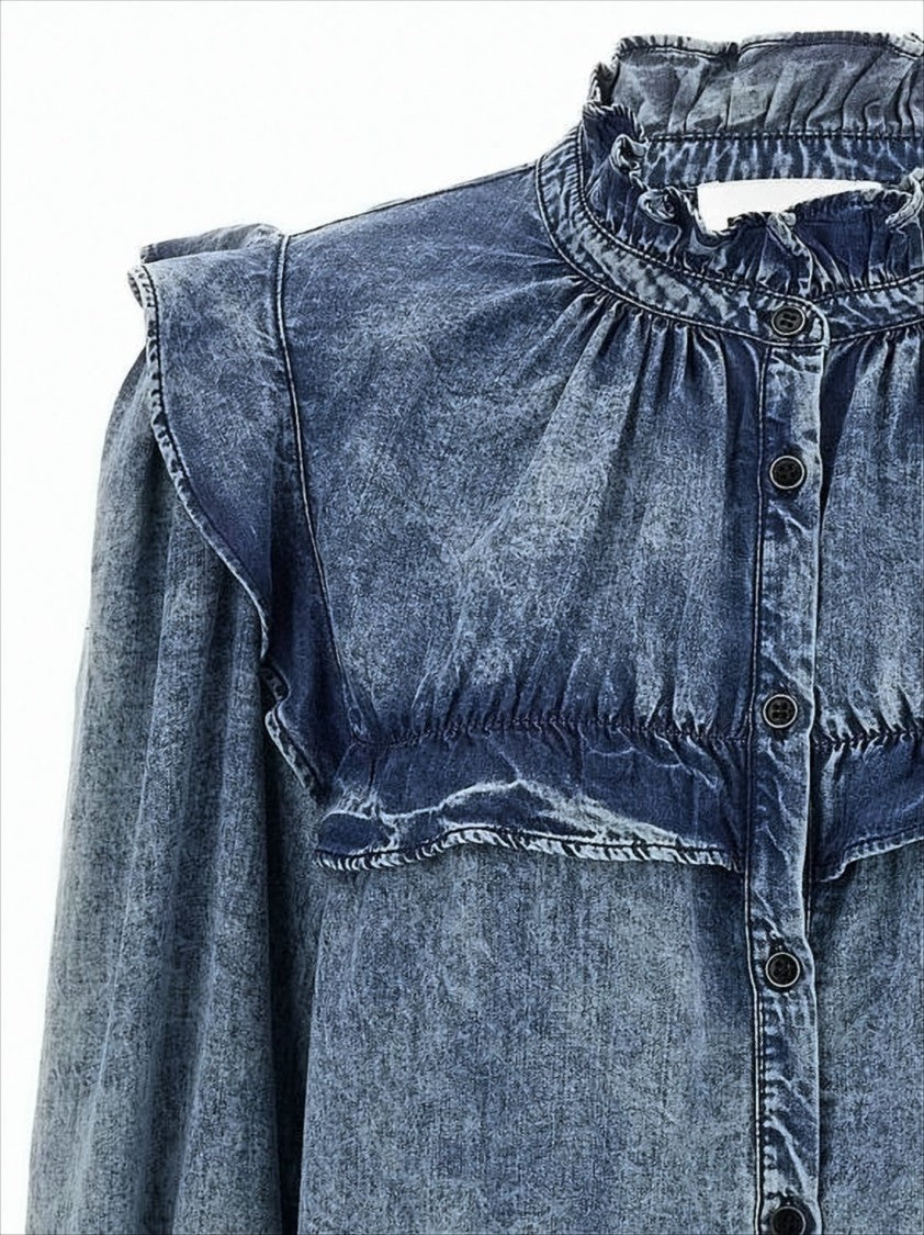Isabel Marant Ruffled Neckline Lyocell Shirt With Gathered Cuffs
