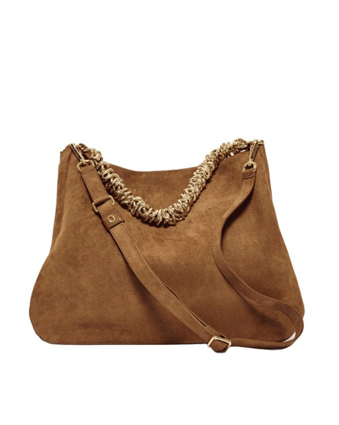 Orciani Hammered Nubuck Leather Shoulder Bag With Chain Handle