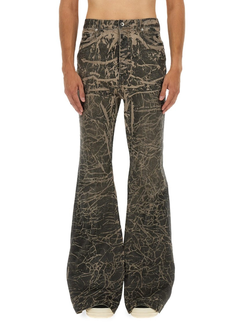 Drkshdw By Rick Owens Distressed Black Flared Denim Pants With Five-Pocket Design