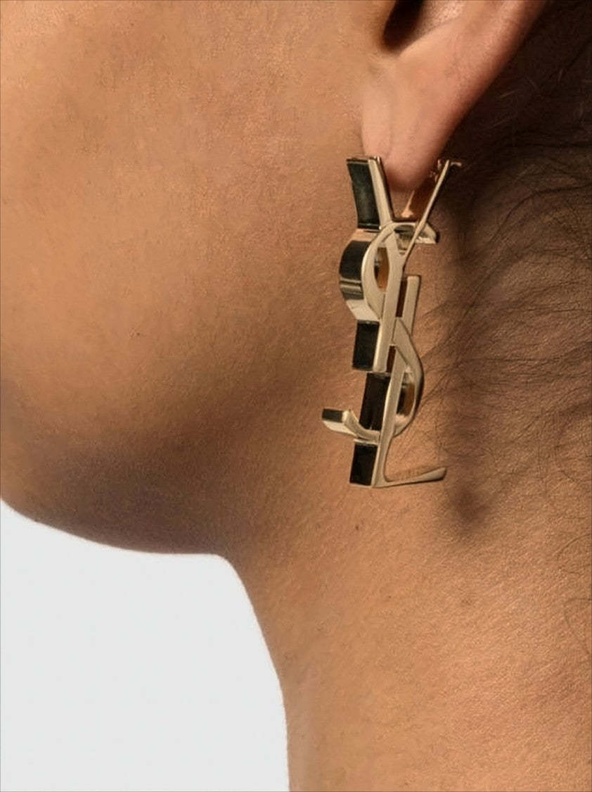Saint Laurent Gold Sculptural Earrings With Iconic Logo