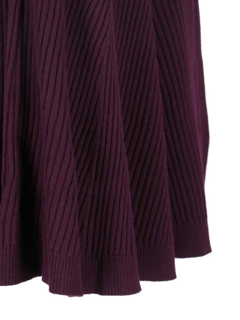 Victoria Beckham Ribbed Merino Wool Midi Skirt – Bordeaux