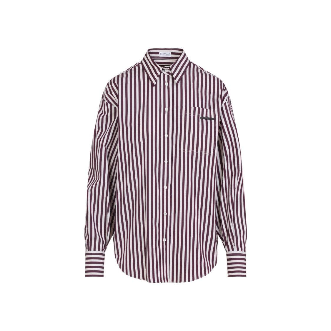 Brunello Cucinelli Bordeaux And White Striped Cotton Shirt