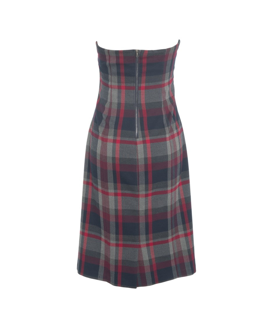 Ottod'ame Strapless Midi Dress With Draped Bodice And Classic Check Pattern