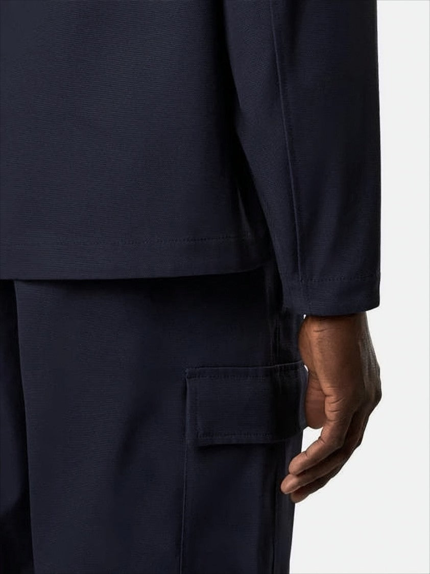 Stone Island Navy Cotton Jacket With Front Zipper Closure