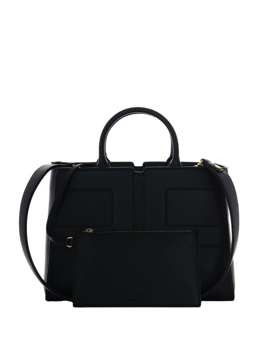 Elisabetta Franchi Medium Tote Bag With Embossed Logo In Black