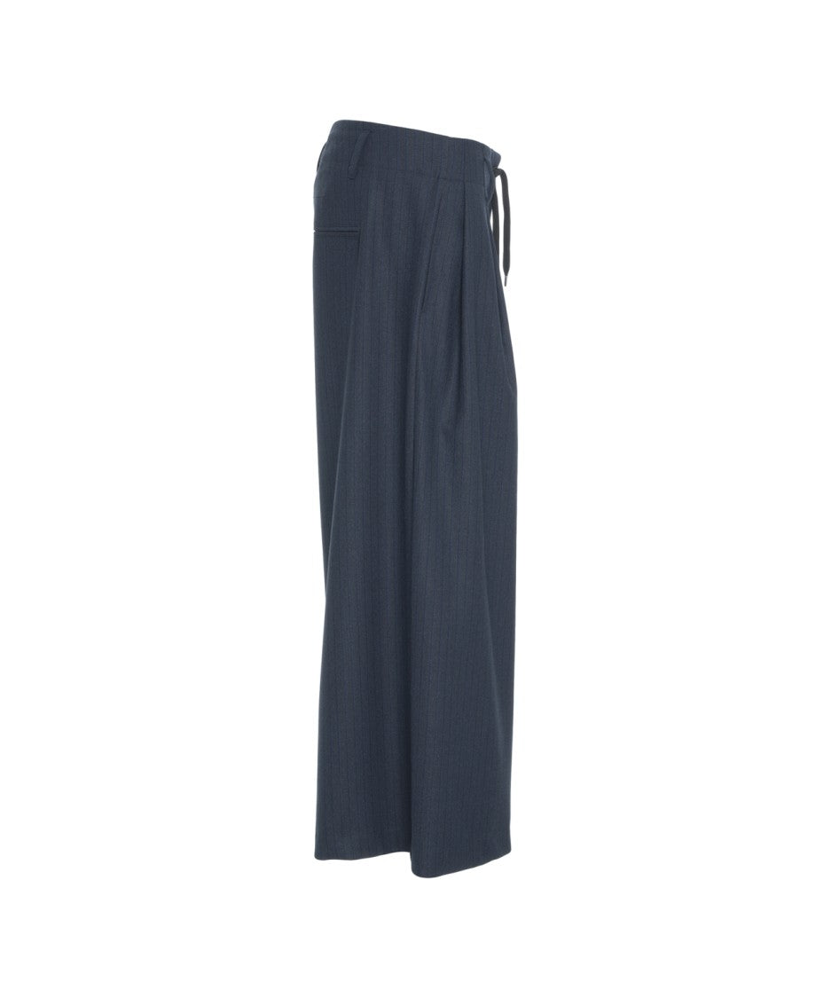 Jucca Pinstripe Wide-Leg Culottes With Drawstring Waist And Side Pockets
