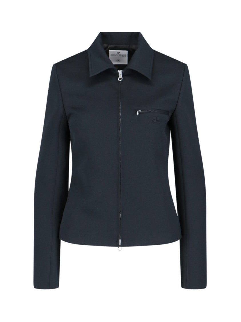 Courrèges Logo Zip Jacket In Blue Fabric